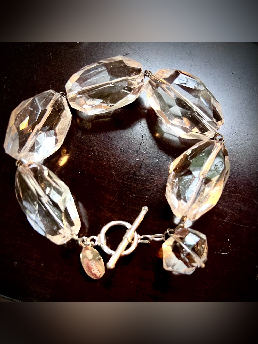 Deb Guyot Designs Faceted Ice Clear Quartz Bead Bracelet & Sterling Silver